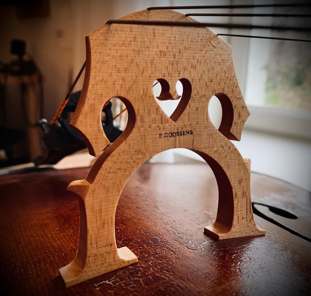 Handcrafted cello by Pieter Goossens — bridge fitting, Ghent Belgium